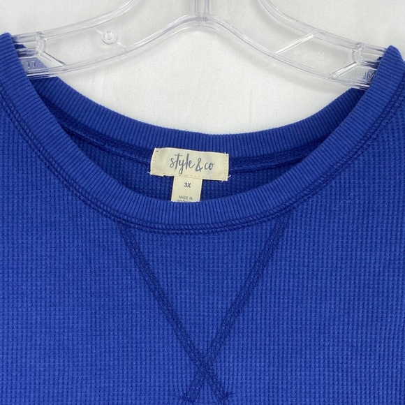 Style & Co Womens 3X Jewel Neck Thermal Knit Top Blue Cotton Blend Long Sleeve - Picture 6 of 10